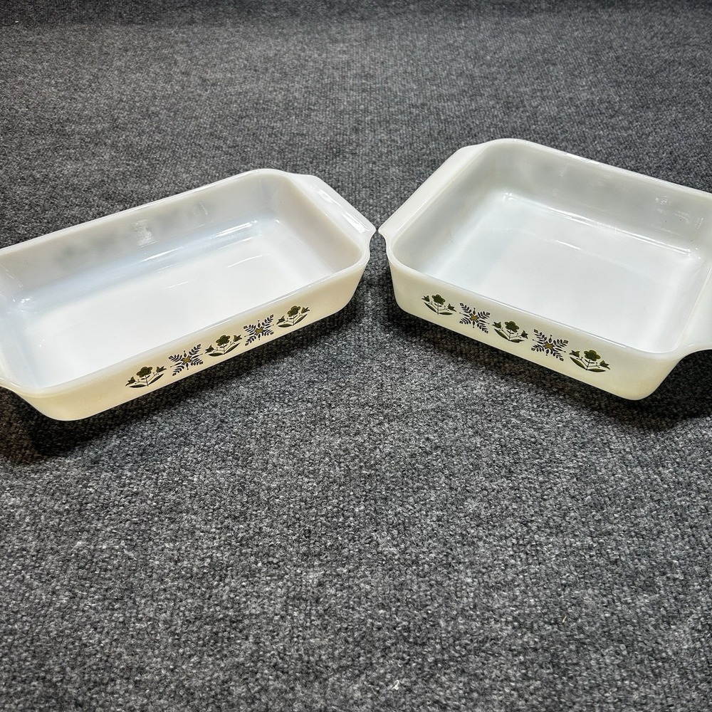Set Of 2  Anchor Hocking Meadow Green Ovenware Qt Casserole Made In USA